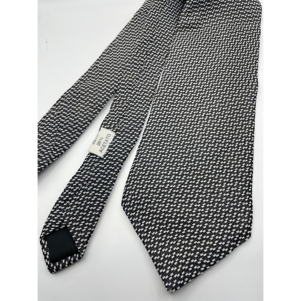 Gianni La Scala Italy Black White Silk Blend Micro Pattern Woven Necktie 3.75"